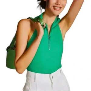 Anthropologie Green Halter Zip-Neck Tank